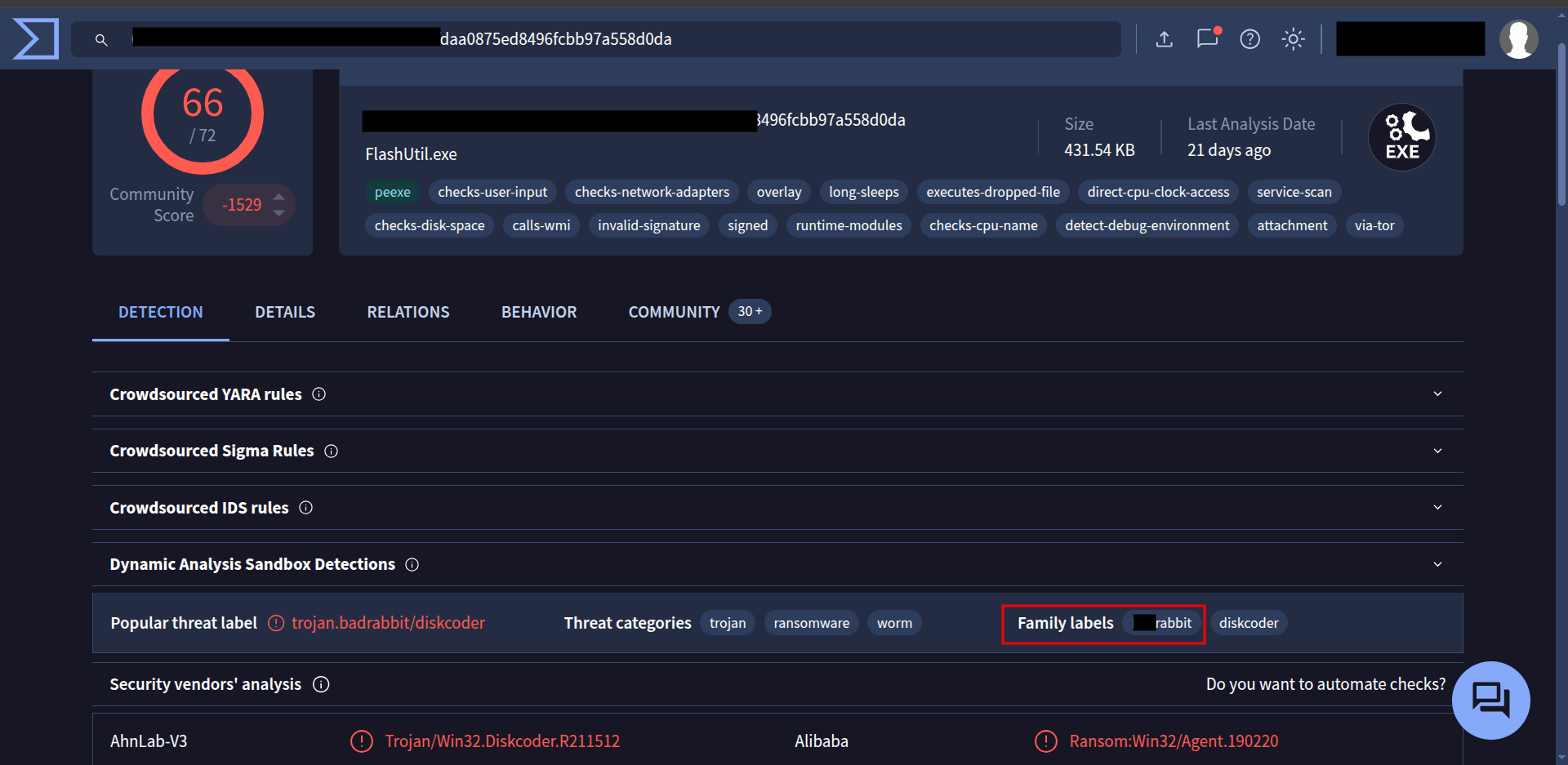 VirusTotal Detection