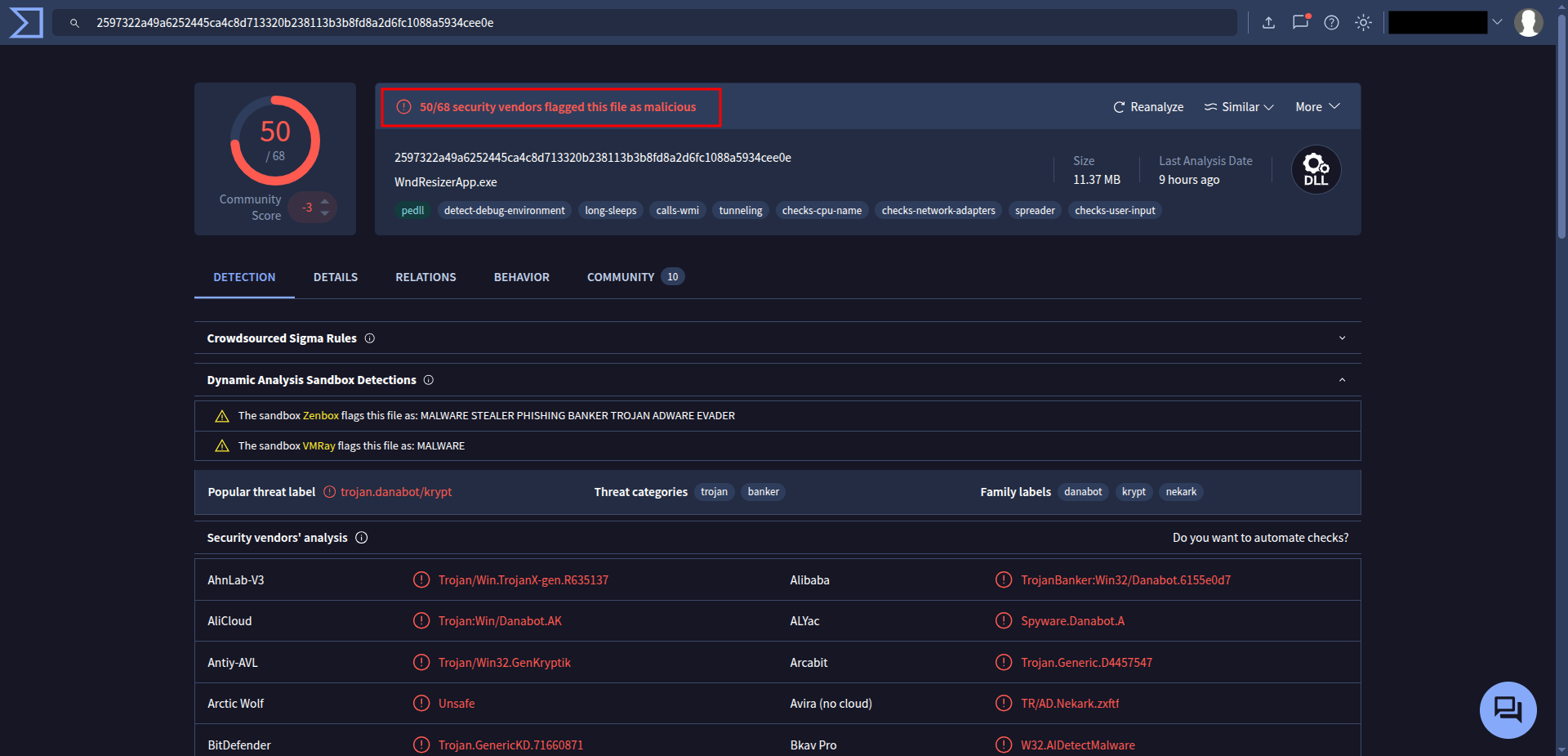 Screenshot showing the malicious resources.dll file